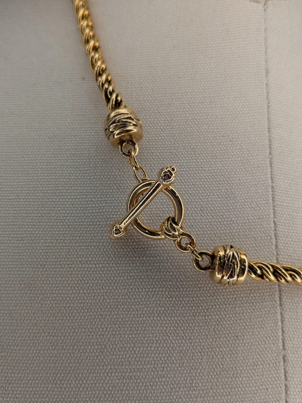 Vintage Two Tone Gold Silver Twisted Rope Chain Toggle Necklace